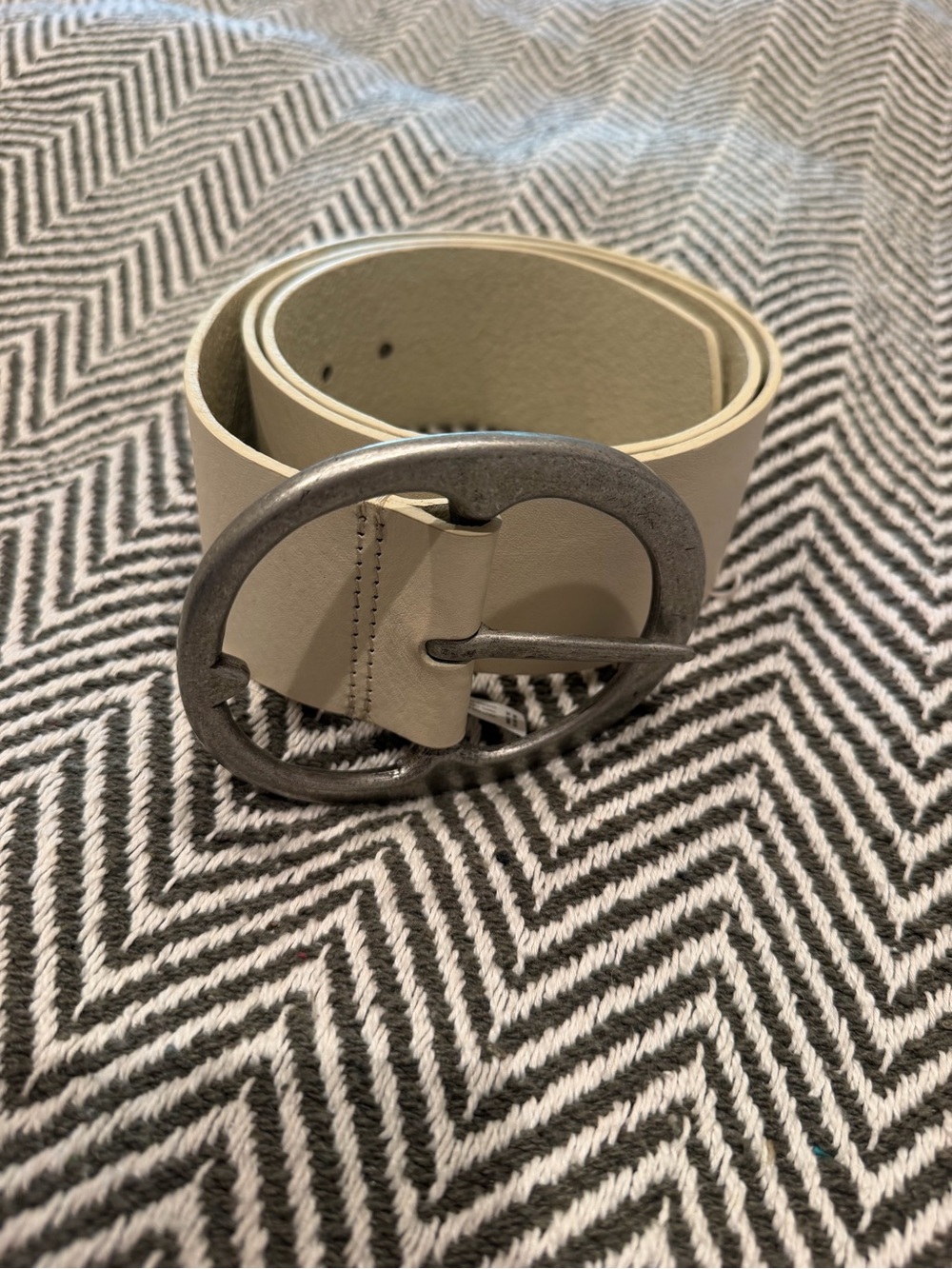 We The Free Cream Leather Belt with Round Antiqued Silver Buckle